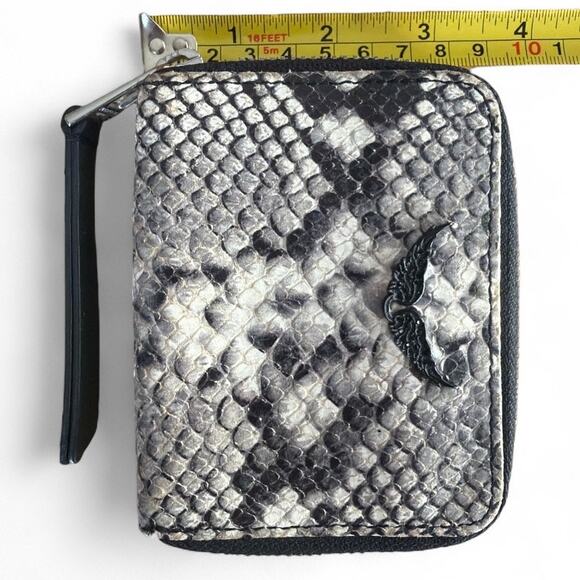 Zadig & Voltaire Leather Compact Zip Around Wallet Organizer Snake Gray Cream - Picture 7 of 9